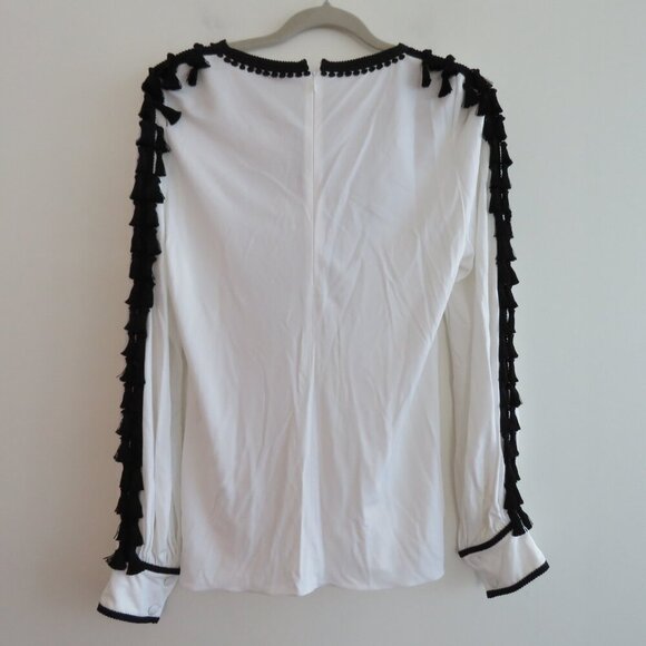 ANDREW GN F19 White Black Tassel Cut Out Embroidered White Black Top - Sz US 4 - Picture 11 of 16